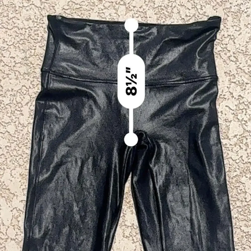 SPANX Faux Leather Leggings Black Size Large High Waist Shaping Style 2437